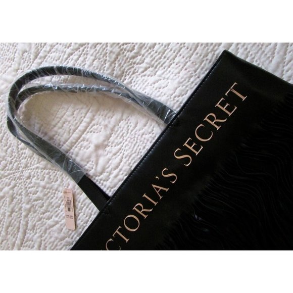 Victoria's Secret Logo - Flirty Fringe Tote Bag Black - NWT Purse Shoulder Bag - Picture 3 of 11